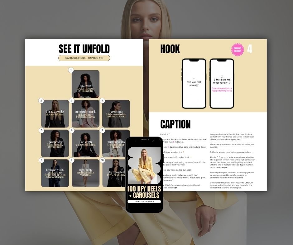 100 DFY Reels + Carousels for Instagram Growth + 4 Bonuses - MRR Digital Storefront